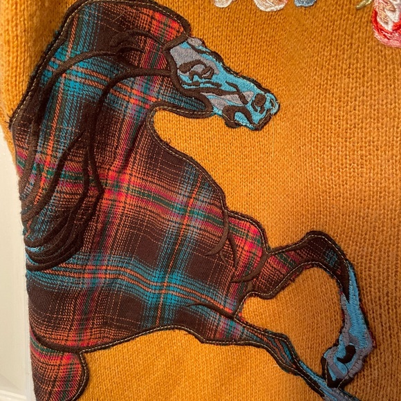 Aratta Silent Journey Cardigan Sweater Appliqué Horse Embroidered Open Front - Picture 6 of 12